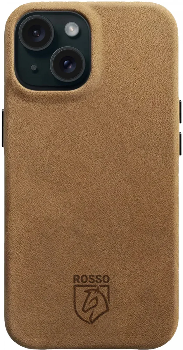 Rosso Elite iPhone 15 Hoesje Leer Back Cover MagSafe Lichtbruin afbeelding 1