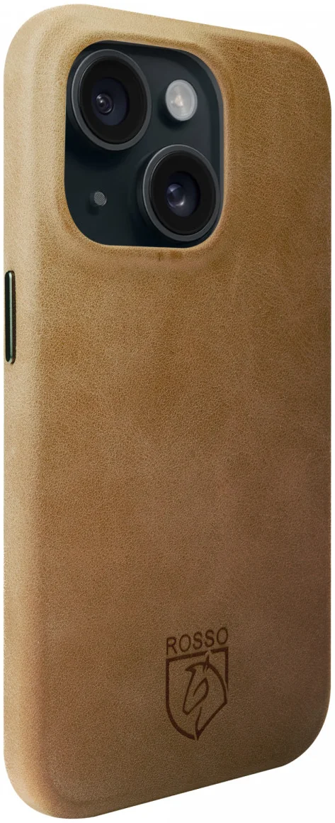 Rosso Elite iPhone 15 Hoesje Leer Back Cover MagSafe Lichtbruin afbeelding 5