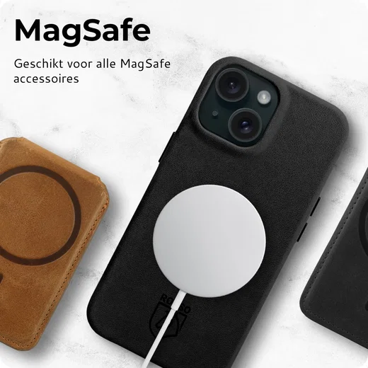 Rosso Elite iPhone 15 Hoesje Leer Back Cover MagSafe Zwart afbeelding 8