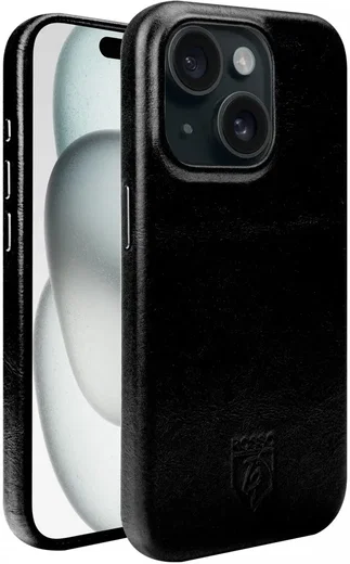 Rosso Elite iPhone 15 Hoesje Leer Back Cover MagSafe Zwart afbeelding 2