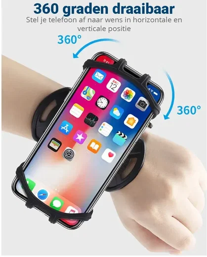 Universele 360° Verstelbare Sport Telefoonhouder Polsband Zwart afbeelding 3