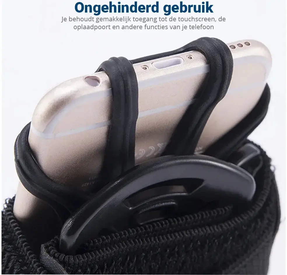 Universele 360° Verstelbare Sport Telefoonhouder Polsband Zwart afbeelding 5