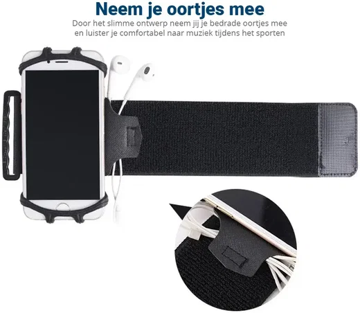 Universele 360° Verstelbare Sport Telefoonhouder Polsband Zwart afbeelding 6