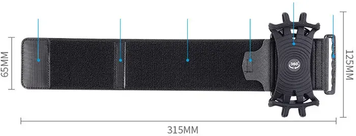 Universele 360° Verstelbare Sport Telefoonhouder Polsband Zwart afbeelding 9