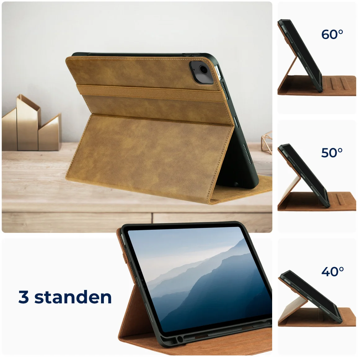Rosso Element iPad Air 11 (2024/2025/2026) Hoes Bruin met Penhouder en Standaard afbeelding 4