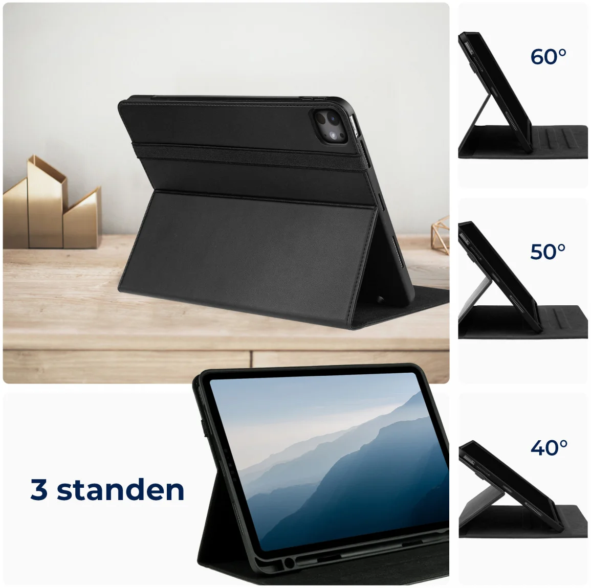 Rosso Element iPad Pro 11 (2024/2025) Hoes Book Case Zwart afbeelding 4
