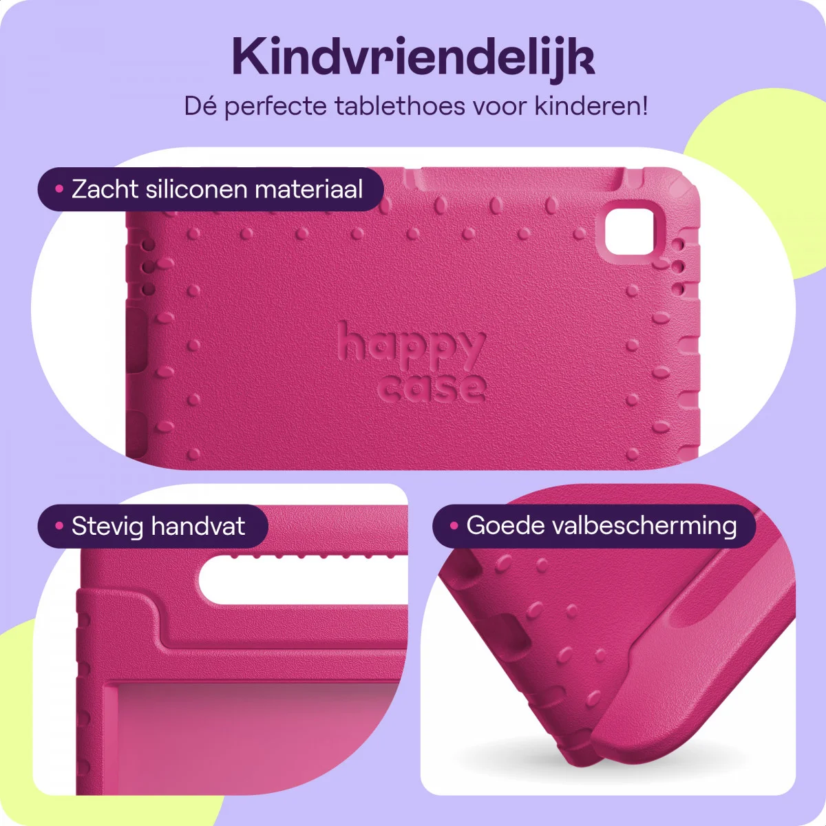 HappyCase Candy+ Samsung Tab A11 / Tab A9 Kinder Hoes met Screenprotector Roze afbeelding 2