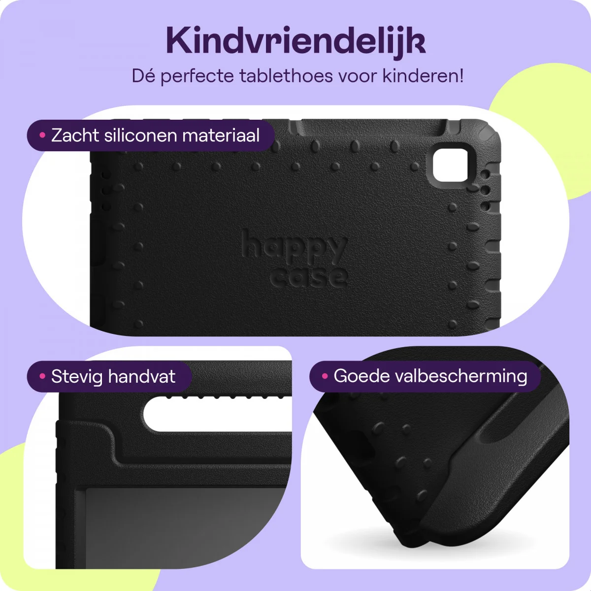 HappyCase Candy+ Samsung Tab A11 / Tab A9 Kinder Hoes met Screenprotector Zwart afbeelding 2
