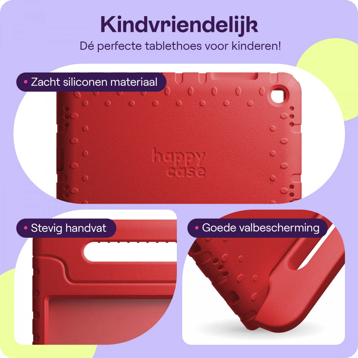 HappyCase Candy+ Samsung Tab A11 /Tab A9 Kinder Hoes met Screenprotector Rood afbeelding 2