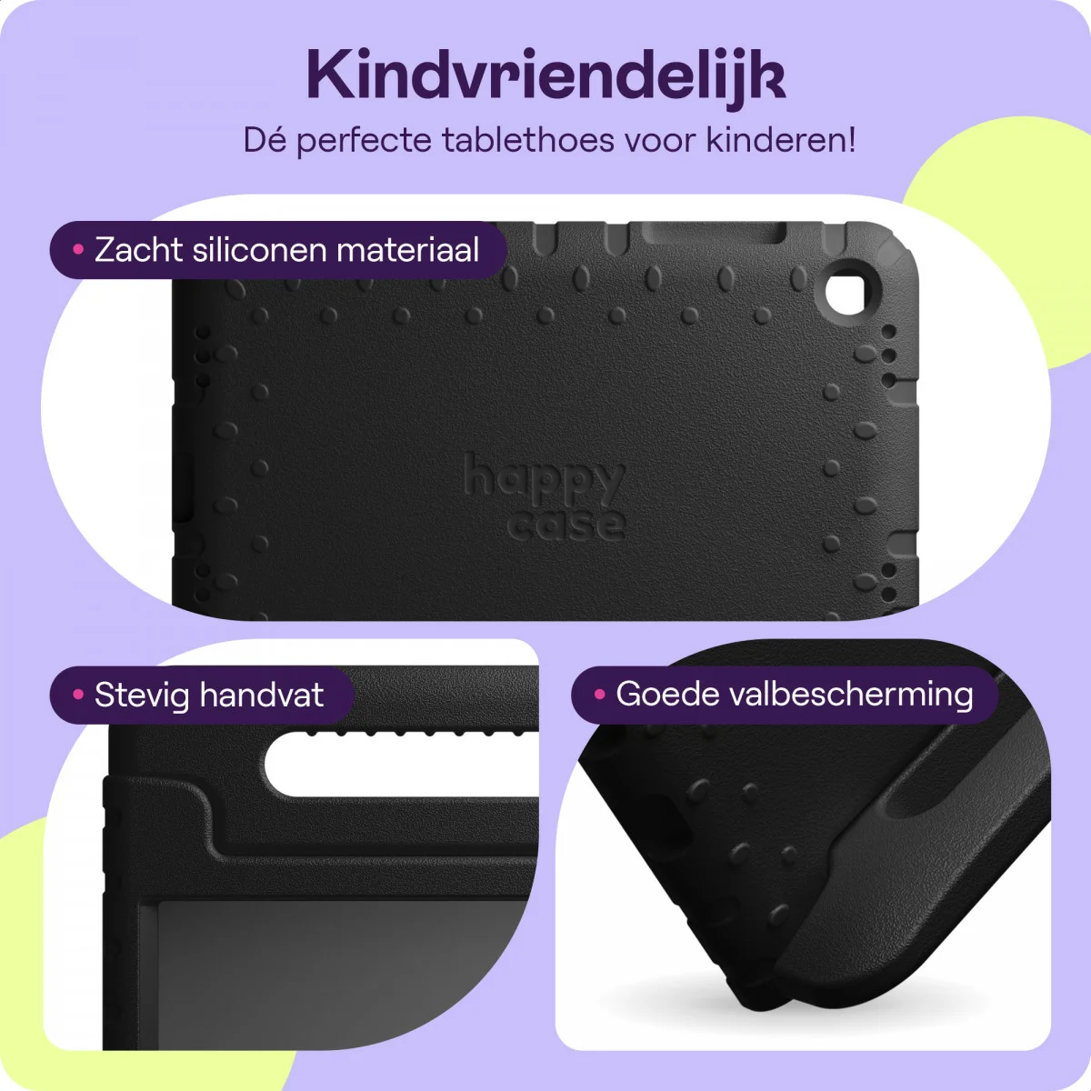 HappyCase Candy+ Tab A11+/A9+ Kinder Hoes met Screenprotector Zwart afbeelding 2