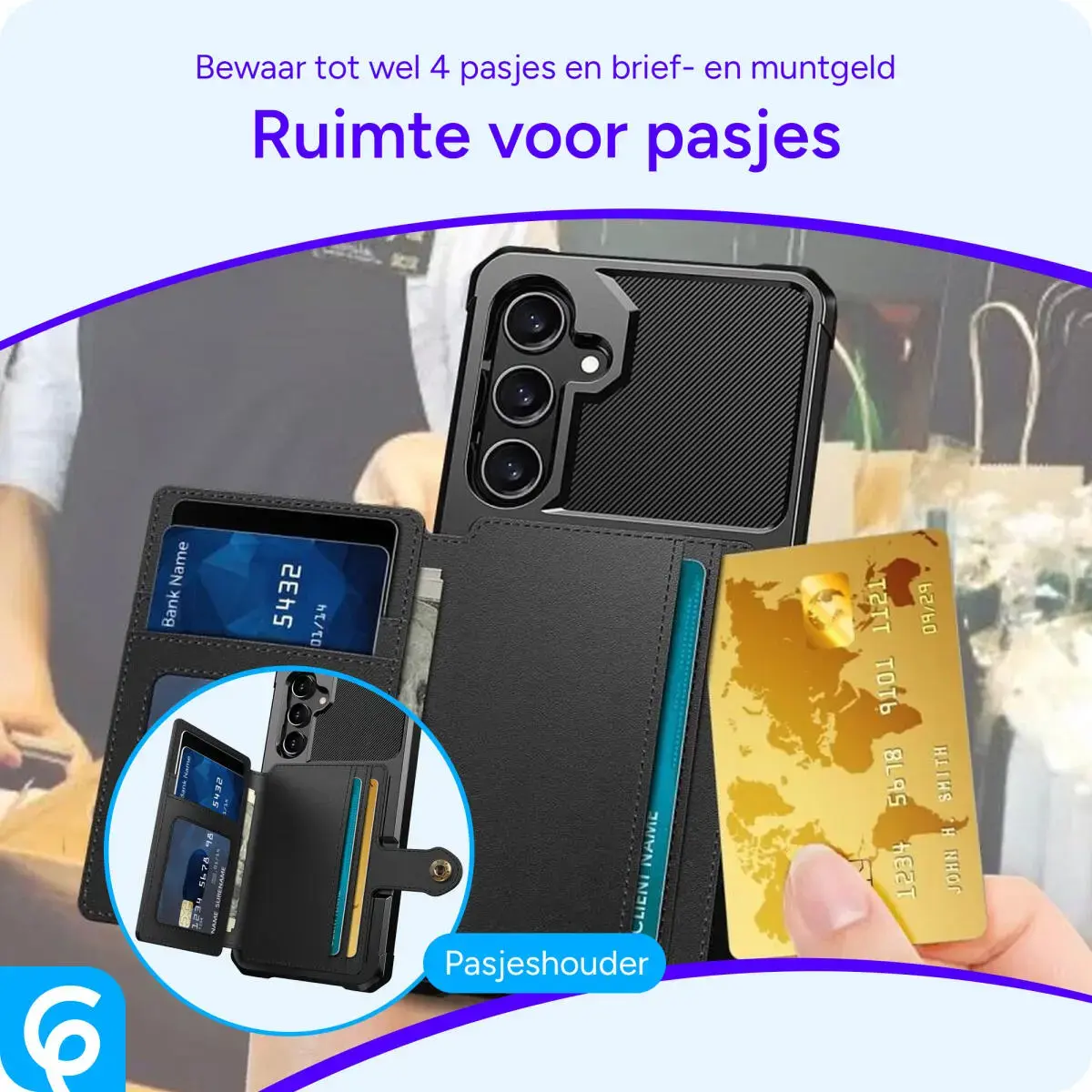Samsung Galaxy S24 3 in 1 Back Cover Portemonnee Hoesje Zwart afbeelding 3