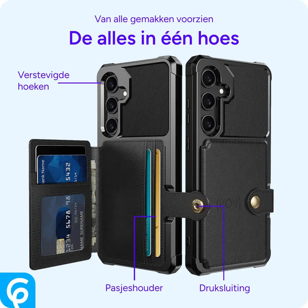 Samsung Galaxy S24 3 in 1 Back Cover Portemonnee Hoesje Zwart afbeelding 7