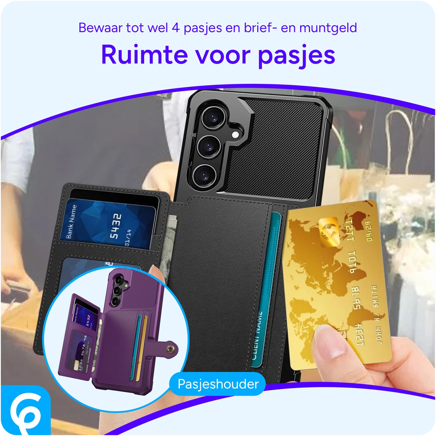 Samsung Galaxy S24 Plus 3 in 1 Back Cover Portemonnee Hoesje Zwart afbeelding 2