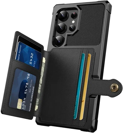 Samsung Galaxy S24 Ultra 3 in 1 Back Cover Portemonnee Hoesje Zwart afbeelding 2
