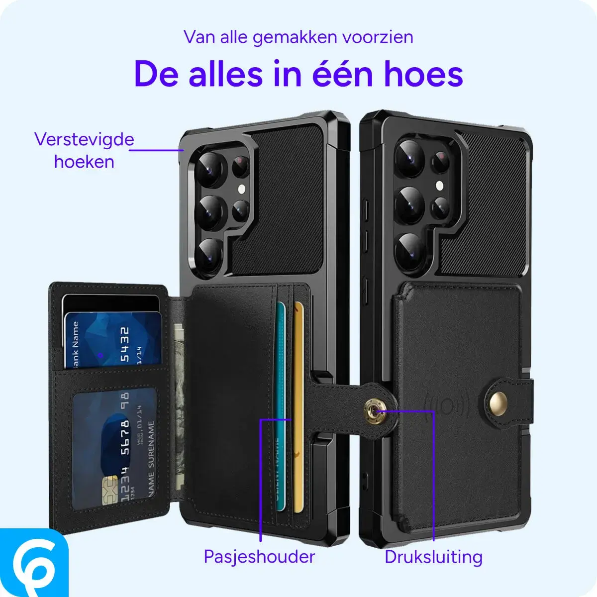Samsung Galaxy S24 Ultra 3 in 1 Back Cover Portemonnee Hoesje Zwart afbeelding 8