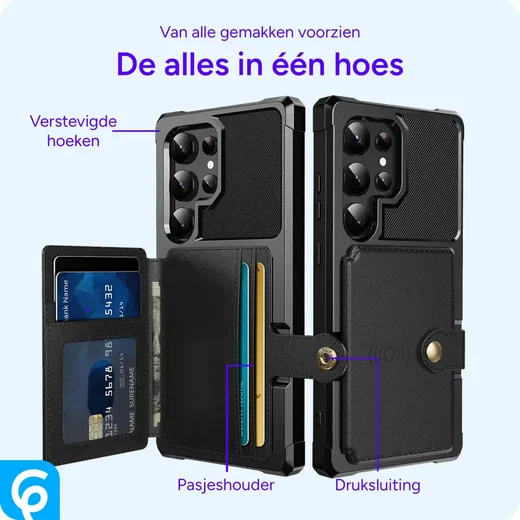 Samsung Galaxy S24 Ultra 3 in 1 Back Cover Portemonnee Hoesje Zwart afbeelding 8