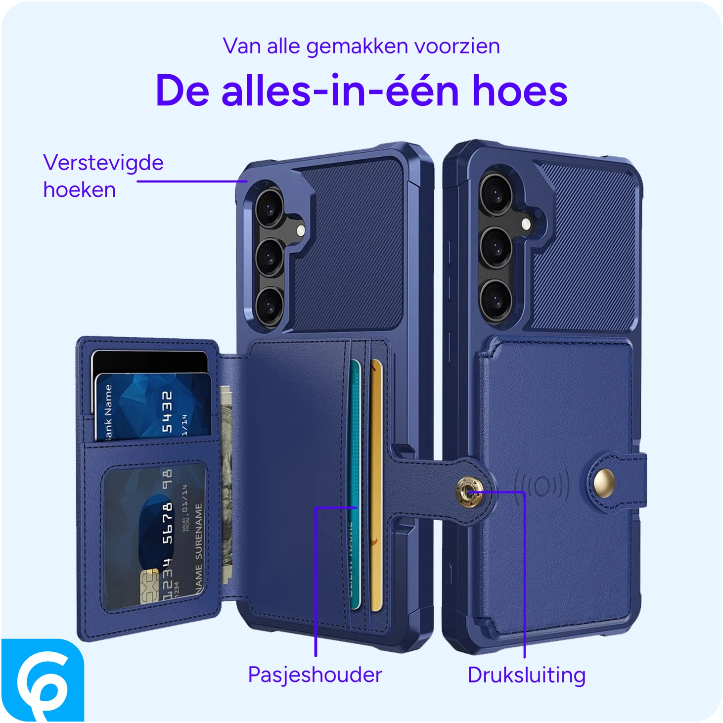 Samsung Galaxy S24 3 in 1 Back Cover Portemonnee Hoesje Blauw afbeelding 8
