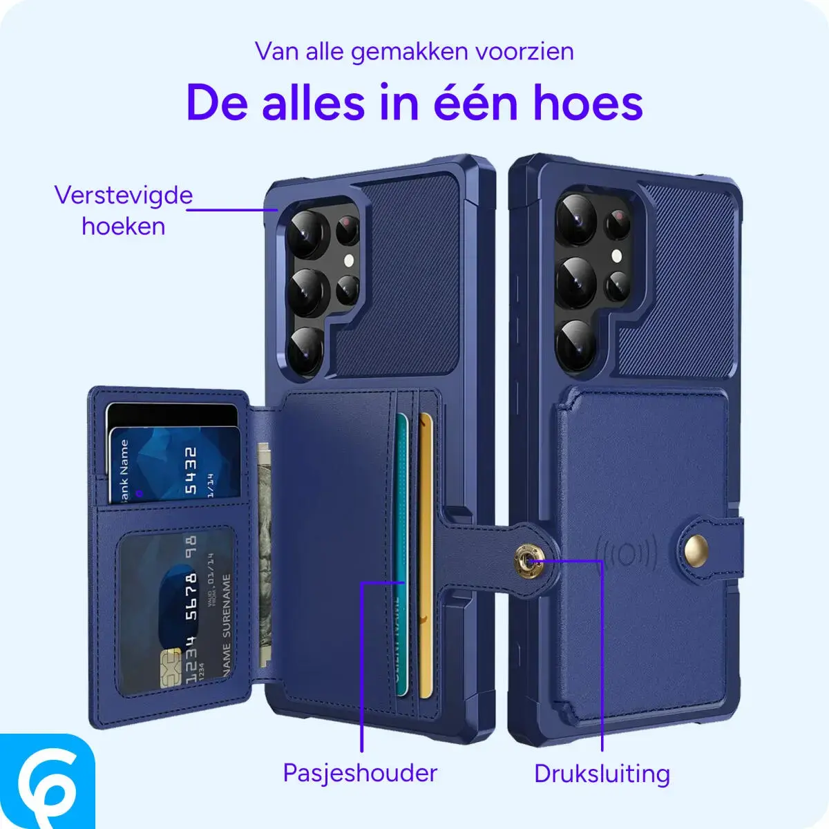 Samsung Galaxy S24 Ultra 3 in 1 Back Cover Portemonnee Hoesje Blauw afbeelding 6