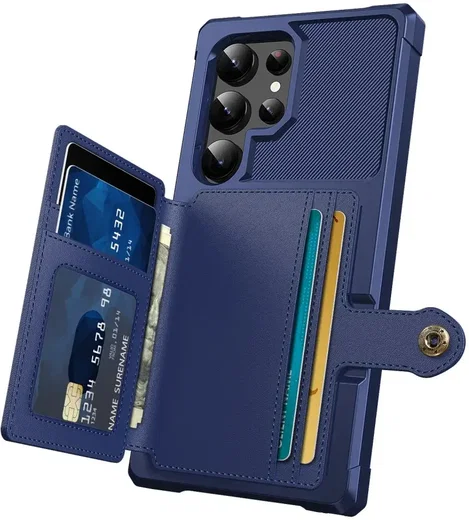 Samsung Galaxy S24 Ultra 3 in 1 Back Cover Portemonnee Hoesje Blauw afbeelding 2