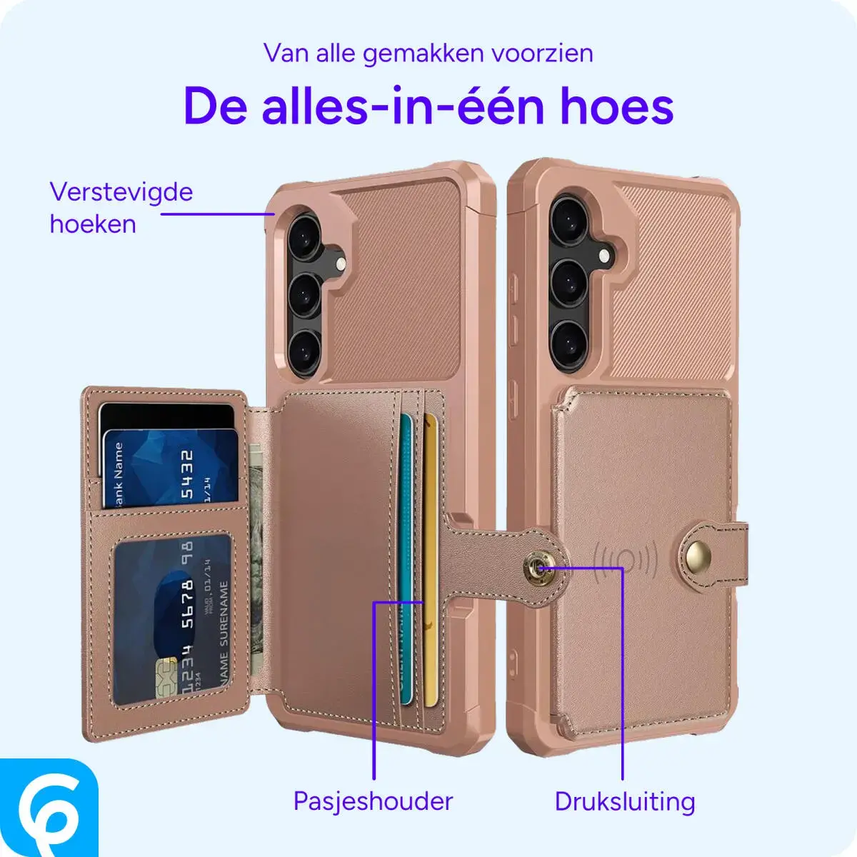 Samsung Galaxy S24 3 in 1 Back Cover Portemonnee Hoesje Roze afbeelding 3
