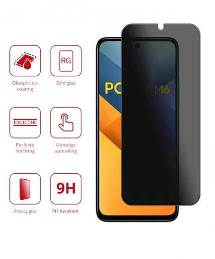 Rosso Xiaomi Redmi 13 4G / Poco M6 9H Tempered Glass Screen Protector Privacy afbeelding 2