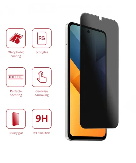 Rosso Xiaomi Redmi 13 4G / Poco M6 9H Tempered Glass Screen Protector Privacy afbeelding 6