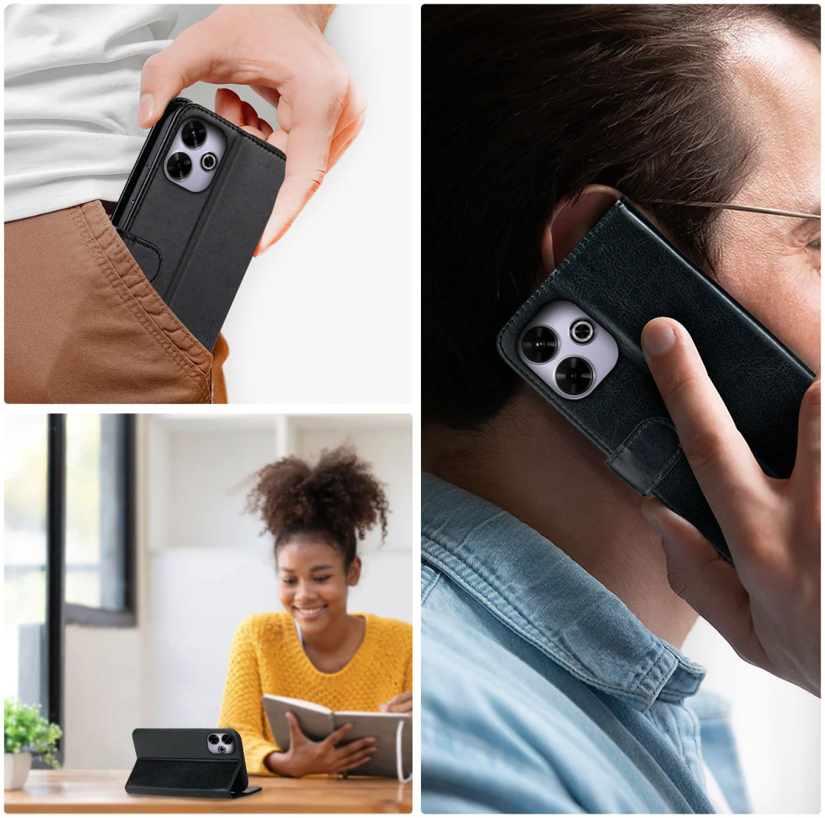 Rosso Element Xiaomi Redmi 13 4G / Poco M6 Hoesje Book Case Wallet Zwart afbeelding 3