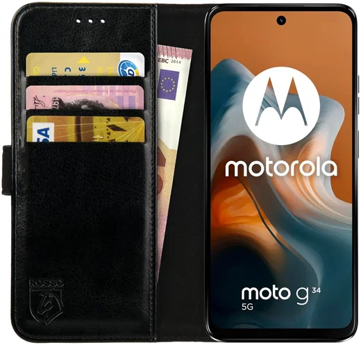Rosso Element Motorola Moto G34 Hoesje Book Case Wallet Zwart afbeelding 1