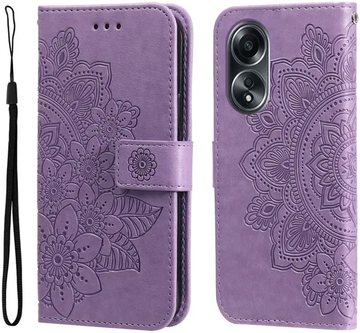 Oppo A58 4G Hoesje Bloemen Book Case met Pasjeshouder Paars afbeelding 1