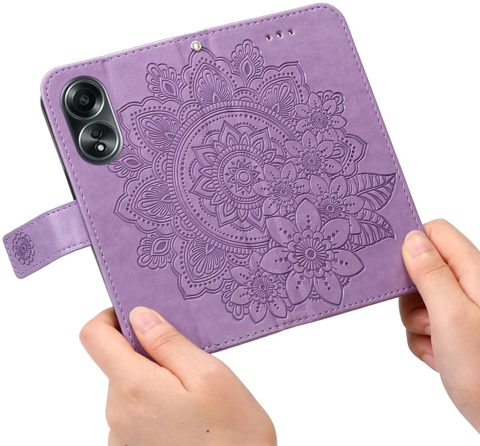 Oppo A58 4G Hoesje Bloemen Book Case met Pasjeshouder Paars afbeelding 12