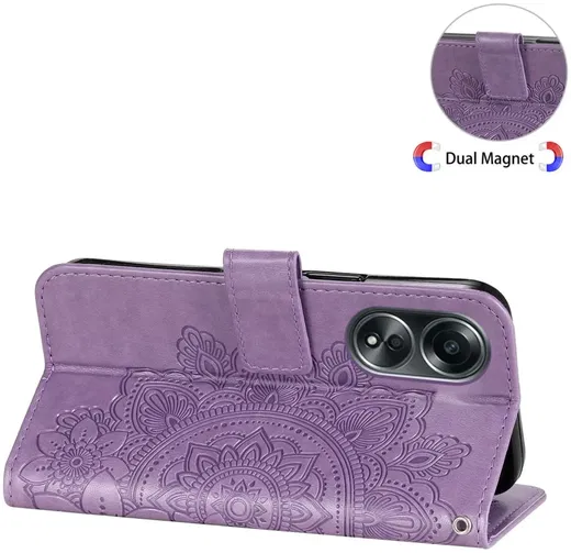 Oppo A58 4G Hoesje Bloemen Book Case met Pasjeshouder Paars afbeelding 14