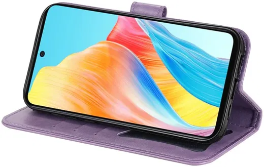 Oppo A58 4G Hoesje Bloemen Book Case met Pasjeshouder Paars afbeelding 8