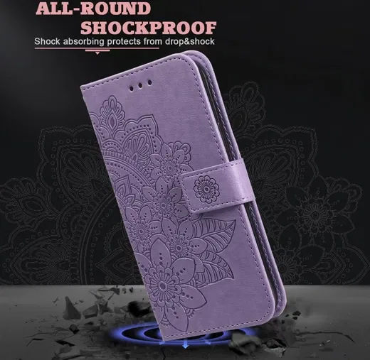 Oppo A58 4G Hoesje Bloemen Book Case met Pasjeshouder Paars afbeelding 6