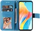 Oppo A58 4G Hoesje Bloemen Book Case met Pasjeshouder Blauw afbeelding 2