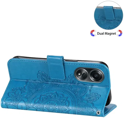 Oppo A58 4G Hoesje Bloemen Book Case met Pasjeshouder Blauw afbeelding 12