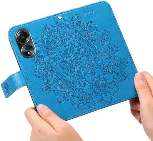 Oppo A58 4G Hoesje Bloemen Book Case met Pasjeshouder Blauw afbeelding 14