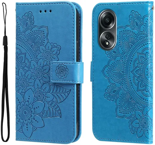 Oppo A58 4G Hoesje Bloemen Book Case met Pasjeshouder Blauw afbeelding 1