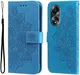 Oppo A58 4G Hoesje Bloemen Book Case met Pasjeshouder Blauw afbeelding 1