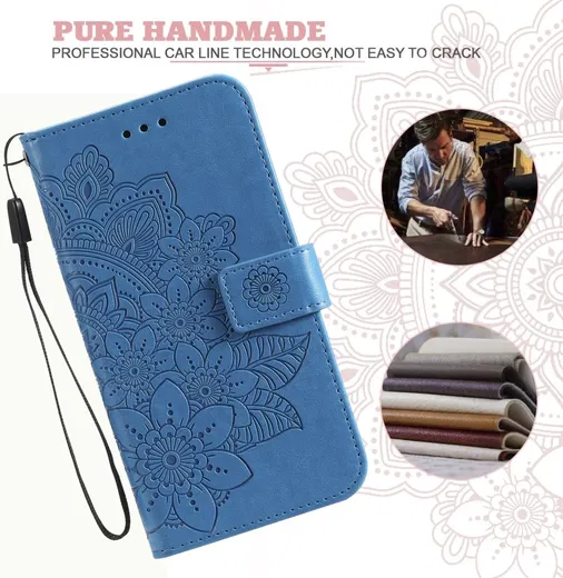 Oppo A58 4G Hoesje Bloemen Book Case met Pasjeshouder Blauw afbeelding 5