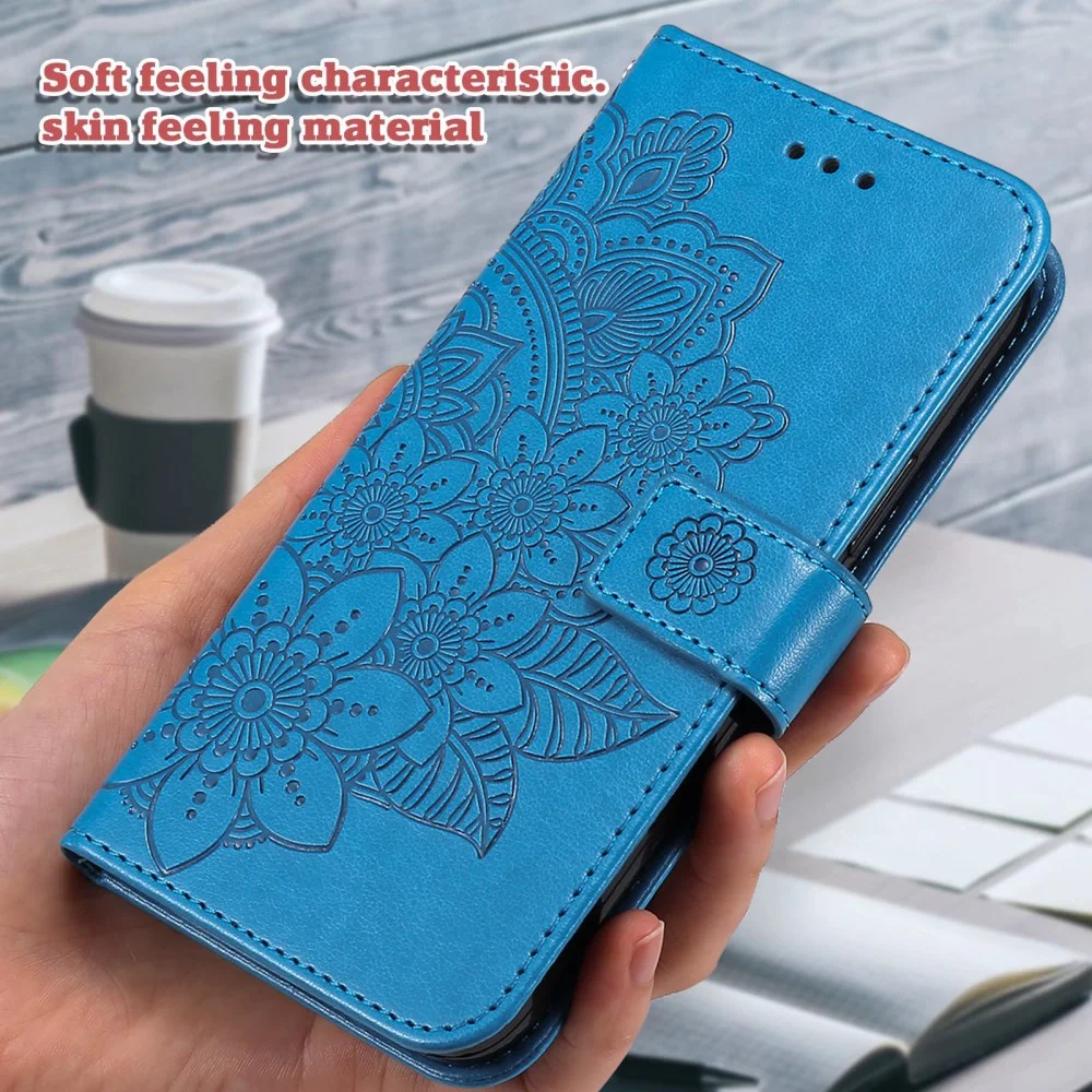 Oppo A58 4G Hoesje Bloemen Book Case met Pasjeshouder Blauw afbeelding 7