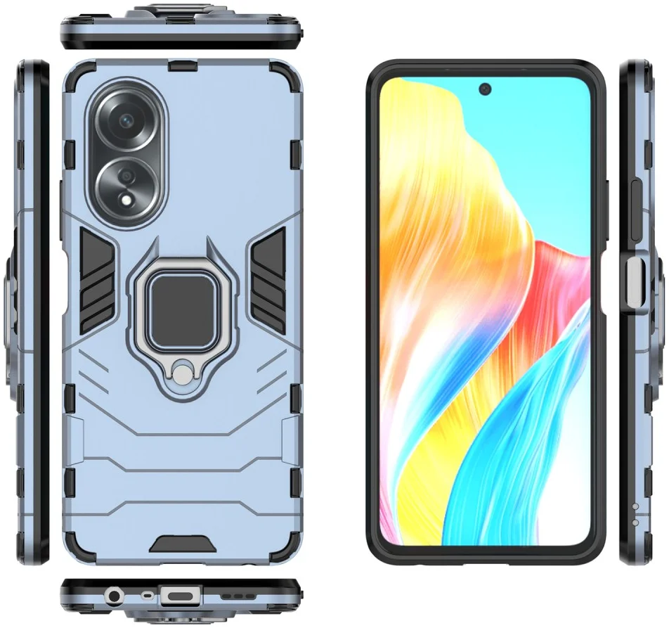 Oppo A58 4G Hoesje met Magnetische Kickstand Ring Blauw afbeelding 5