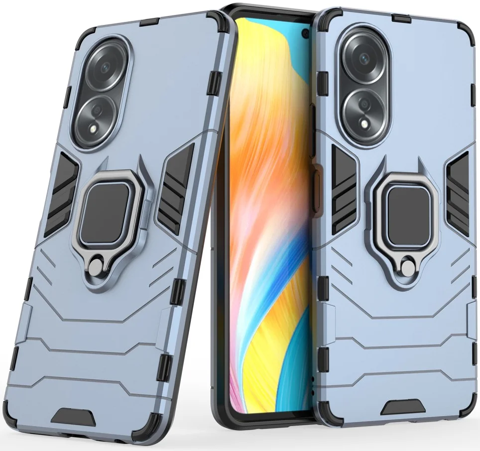 Oppo A58 4G Hoesje met Magnetische Kickstand Ring Blauw afbeelding 6