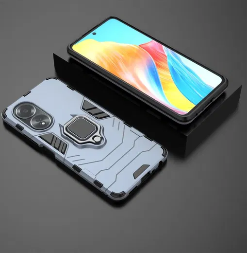 Oppo A58 4G Hoesje met Magnetische Kickstand Ring Blauw afbeelding 7