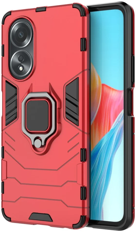 Oppo A58 4G Hoesje met Magnetische Kickstand Ring Rood afbeelding 1