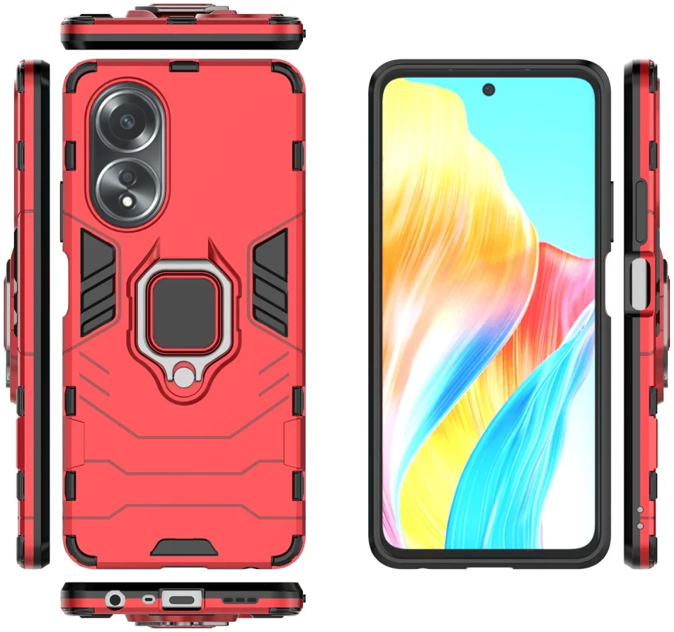 Oppo A58 4G Hoesje met Magnetische Kickstand Ring Rood afbeelding 5