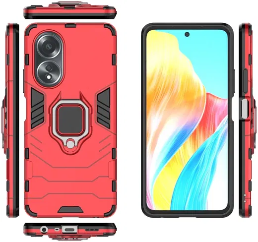Oppo A58 4G Hoesje met Magnetische Kickstand Ring Rood afbeelding 5