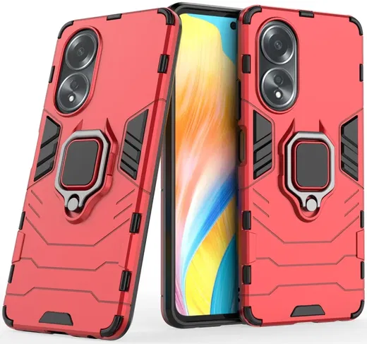 Oppo A58 4G Hoesje met Magnetische Kickstand Ring Rood afbeelding 6