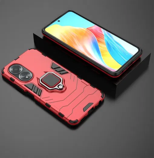 Oppo A58 4G Hoesje met Magnetische Kickstand Ring Rood afbeelding 7