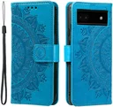 Google Pixel 8a Hoesje Mandala Book Case met Pasjeshouder Blauw