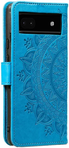 Google Pixel 8a Hoesje Mandala Book Case met Pasjeshouder Blauw afbeelding 6